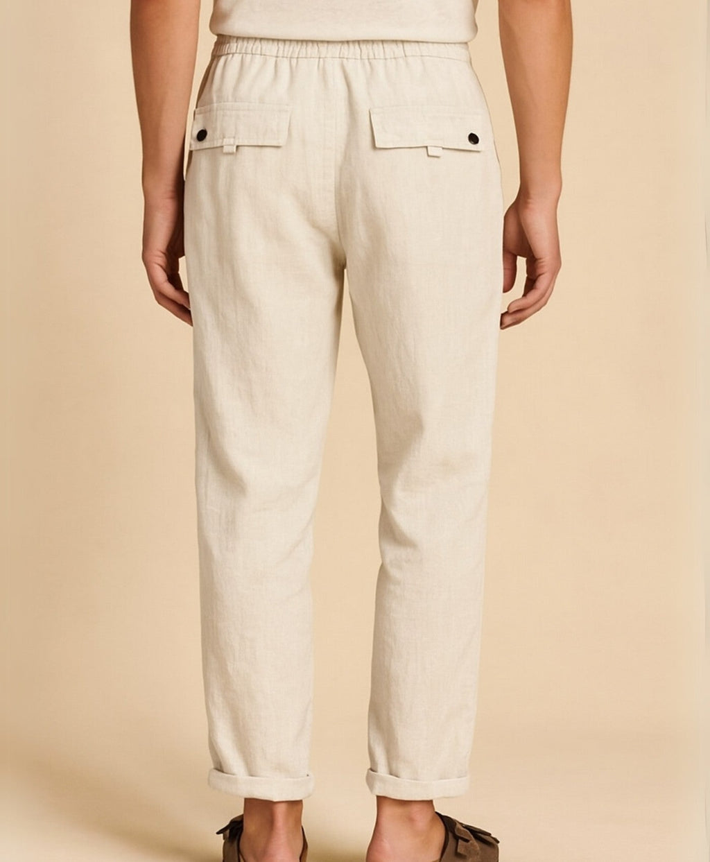 Licht Beige Monaco Linnen Broek