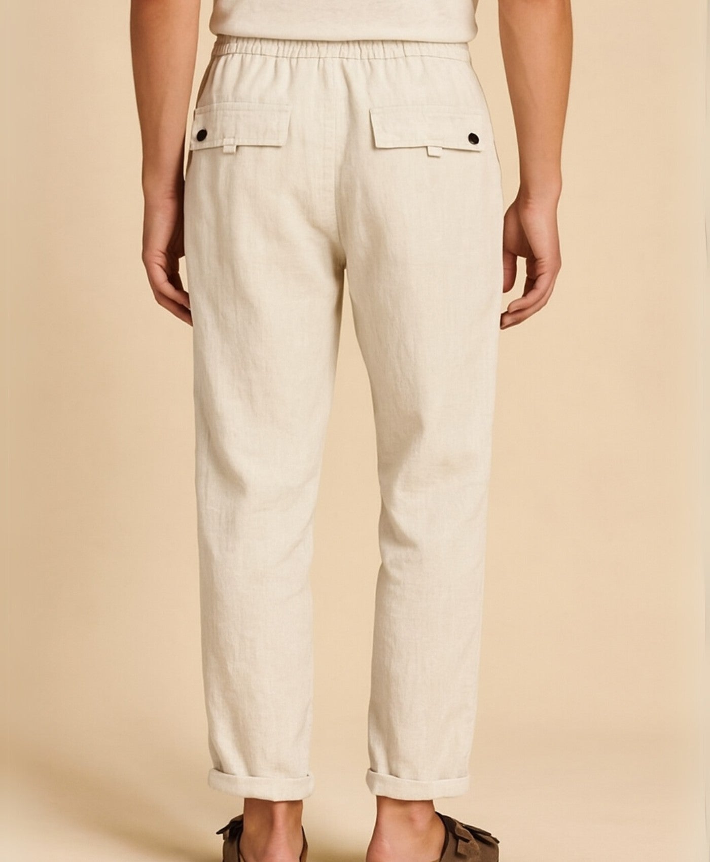 Licht Beige Monaco Linnen Broek