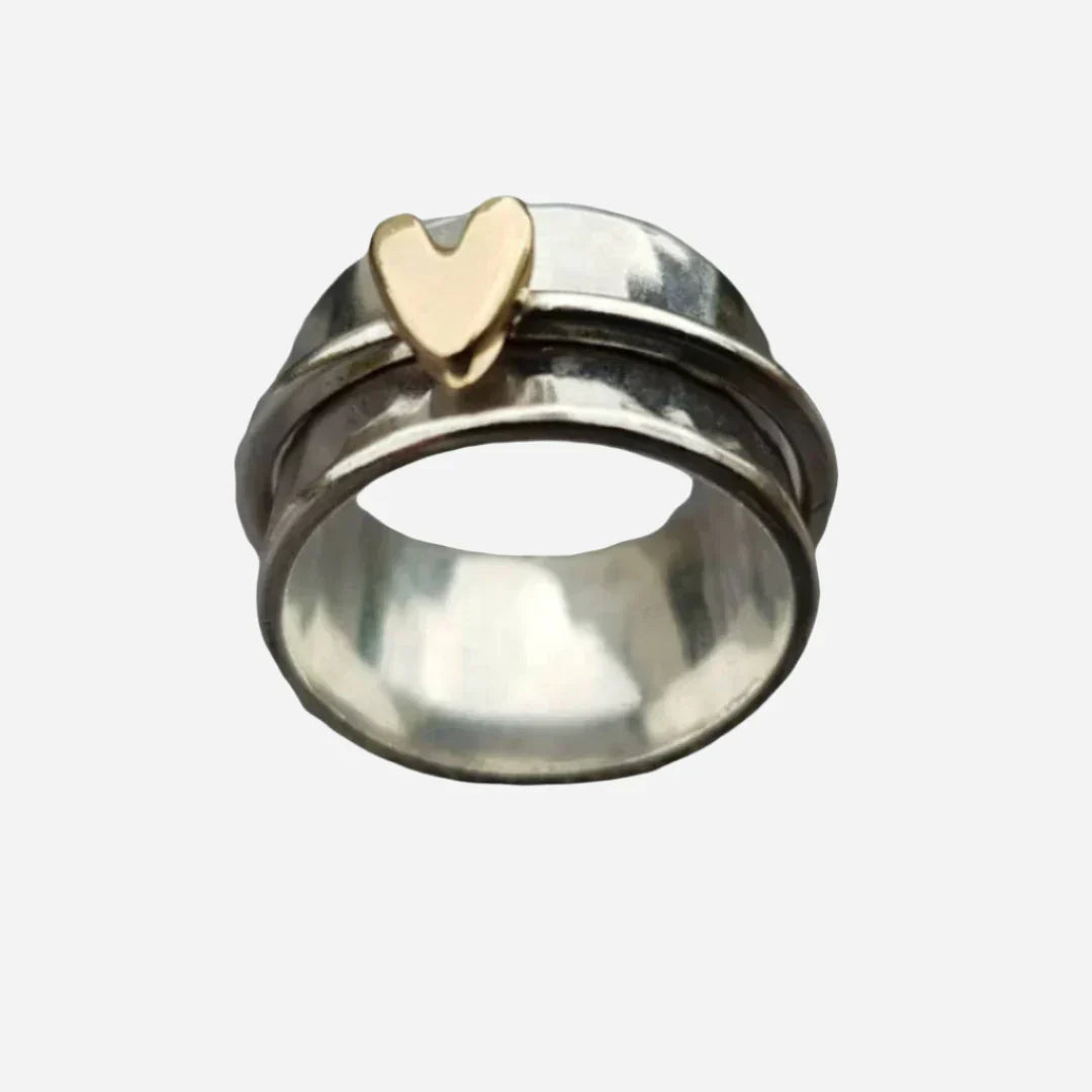 Silver Ring with Vintage Gold Heart